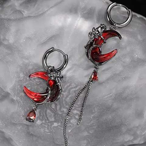 Dark Punk Crescent Asymmetric Fringe Earrings, Trendy Unique Women's Rose Design Creative Party Earrings, Fashionable Jewelry Accessories Punk Style Earrings