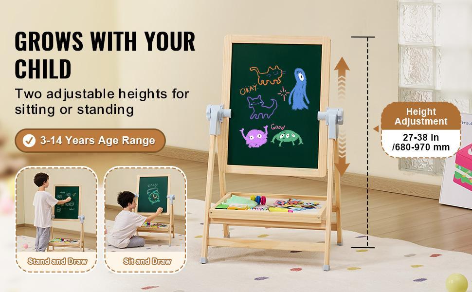 VEVOR 2-in-1 Kids Art Easel Double-Sided Wooden Magnetic Whiteboard Chalkboard,Christmas gift VEVOR 2-in-1 Kids Art Easel Double-Sided Wooden Magnetic Whiteboard Chalkboard,Christmas gift