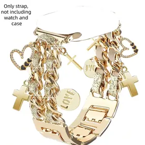1PC Double Thin Flash Leather Rope Hollow Heart Pendant Smart Watch Strap, Smart Watch Accessories, Compatible with Apple Watch 38/40/41/42/44/45/46/49mm, Suitable for Apple Watch Series Ultra/SE/10/9/8/7/6/5/4/3 (Strap only, watch and case not included)