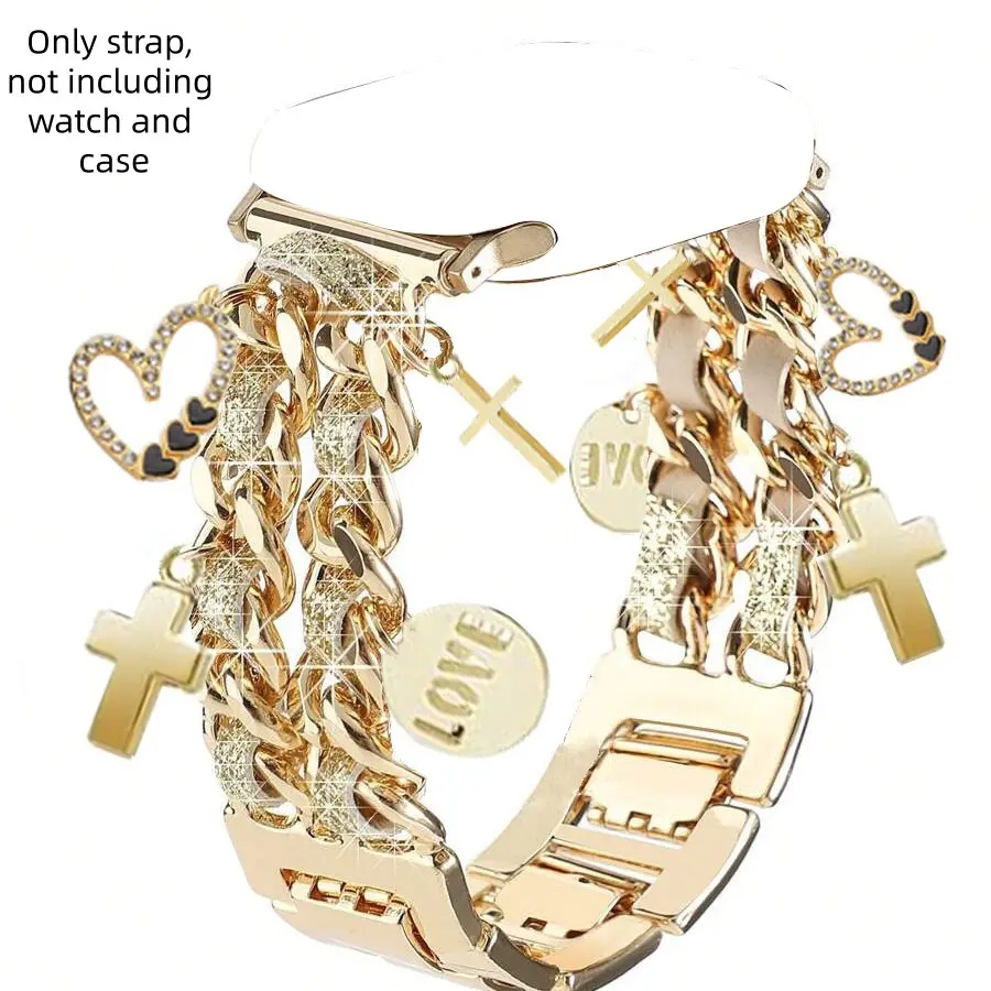 1PC Leather Rope Hollow Heart Pendant Smart Watch Strap, Smartwatch strap, Smart Watch Accessories, Compatible with Apple Watch 38/40/41/42/44/45/46/49mm, Suitable for Apple Watch Series Ultra/SE/10/9/8/7/6 (Strap only, watch and case not included)