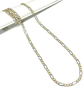 10k Solid Gold TRI-COLOR Figaro Chain  16-24 inches 3.5mm (Semi-Hollow Style)