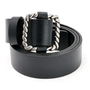 Susan Graver Faux Leather Belt w/ Square Metal Rope Buckle