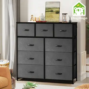 Bedroom Dresser with 9 Drawers - Fabric Storage Tower, Tall Chest Organizer for Living Room, Entryway, Closets, Steel Frame and Wooden Top