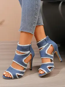 Women's Fashionable Denim Fabric Sandals, Stylish Gladiator Sandals for Summer, Fashionable Sandals for Women, Girl