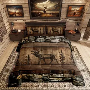 Deer Moose Comforter Set,Rustic Cabin Lodge Bedding Comforter Sets for Kids Boys Adults Men Woodland Hunting Wildlife Animal Bedding Set