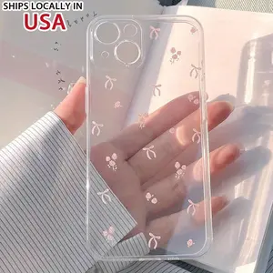 1pc Pink Bow Personality Pattern All-Inclusive Transparent Tpu Mobile Phone Protective Case Suitable for Iphone11 12 13 14 15 16Promax Xr 78Plus