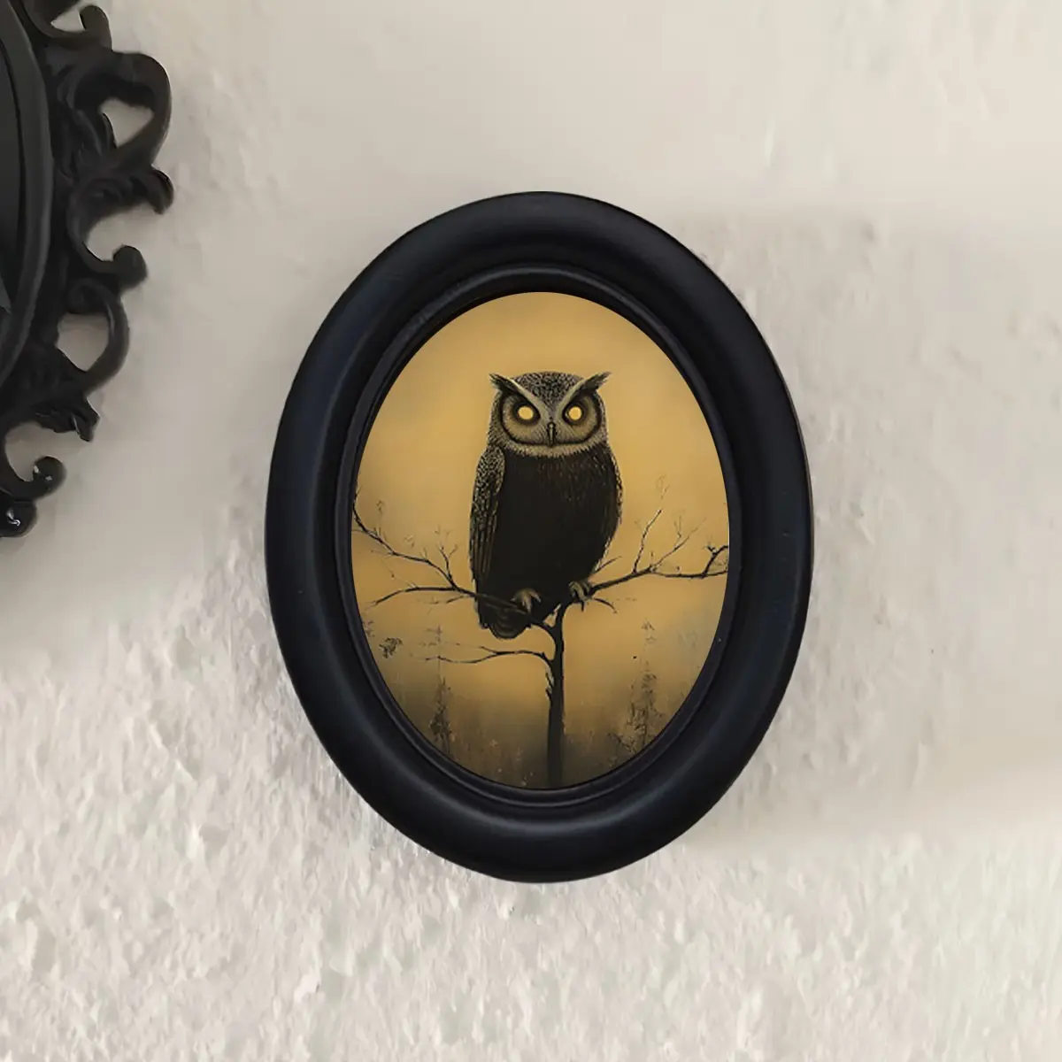 Vintage Owl Wall Decor, Gothic Oval Frame, Wall Art Painting, Hanging Wall Art, Halloween Christmas Thanksgiving Decoration, Retro Art Piece, Dark Academia Style, Creative Design Print, Bedroom Decor