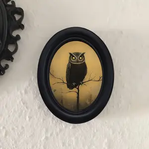 Vintage Owl Wall Decor, Gothic Oval Frame, Wall Art Painting, Halloween Christmas Thanksgiving Decoration, Retro Art Piece, Dark Academia Style