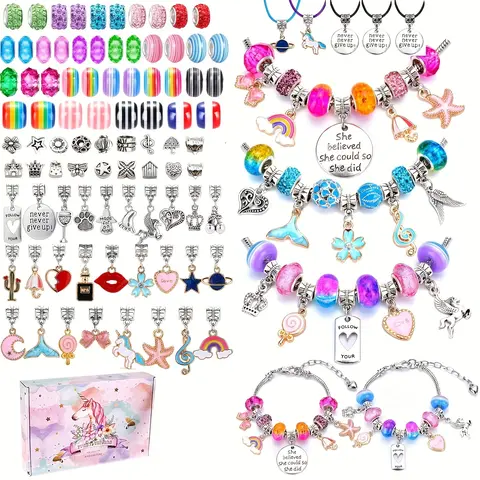 Beaded Bracelet Making Kit - 118pcs Mix Beads & Charms Supplies, Screw-On Clasp for Easy Use, Exquisite Gift Box, DIY Handmade Gifts for Birthdays, Christmas for Arts Enthusiasts
