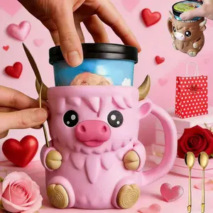 Highland Cow Ice Cream Cup Holder Set, Reusable 3D Printed Cups, Funny Accent Mug, Hidden Snack Storage Drawer, Multi-Purpose Beverage Cooler, Party Accessories