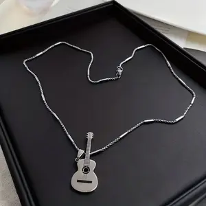 PC Titanium Steel Guitar Pendant Necklace, Men's Music Jewelry Gift, Holiday Surprise, Birthday Gift