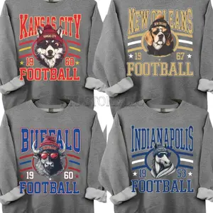 New Retro Style Varsity All Team Football Crewneck Sweatshirt -Dark Heather Color, Long Sleeve, Medium Clothing Length - Spirit Animal Football, Sports Hometown, Menswear, All Sizes SNC