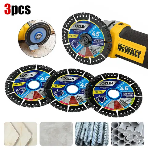 LOZLIN Abrasive Diamond Cutting Discs (1PCS/3PCS), 4.5in (115mm) 7/8in Arbor Saw Blades with 1.2mm Thin & Light Substrate, Brazed 1-Piece Molding, Fast Chip Removal, High-Speed Continuous Cutting for Angle Grinders (Stone, Metal, Concrete, Plastic)