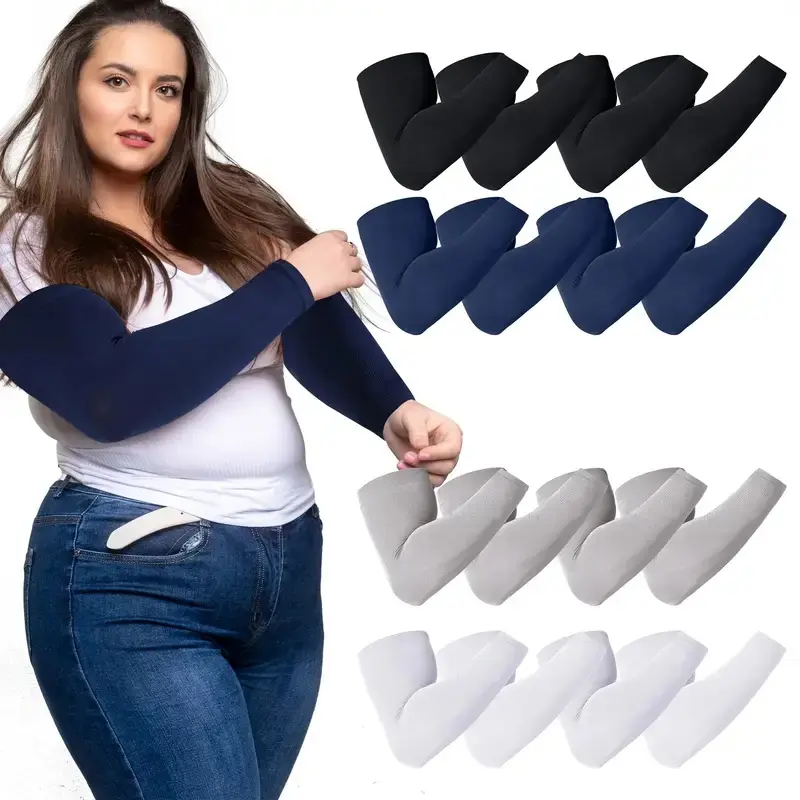 4 Pairs Yaomiao Plus Size Arm Sleeves - Cooling, UV Protection, Breathable Knit Nylon Compression Sleeves for Sun Cover Up and Tattoo Protection Arm Warmers