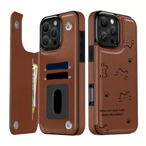 Fun Cat iPhone Wallet Case - Playful Design for iPhone 17/16/15 Pro Max 14 Plus/13/12/11 Pro Air