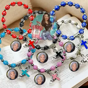 Cross Bracelet with Photo - Customizable Design, Stretch Feature, Available in Various Colors, Perfect for Keeping Loved Ones Close