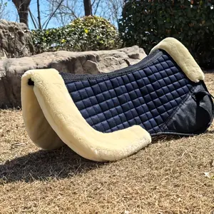 Wool Horse Saddle Pad with Shock Absorbing for Comfort and Back Support - English Half Pad for Horse Riding(Black)