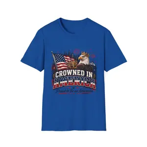 Crowned Bald Eagle American Flag T-Shirt | Fireworks Skyline Bridge