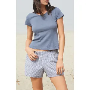 John Galt Women's Blue & White Gingham Keira Boxer Shorts