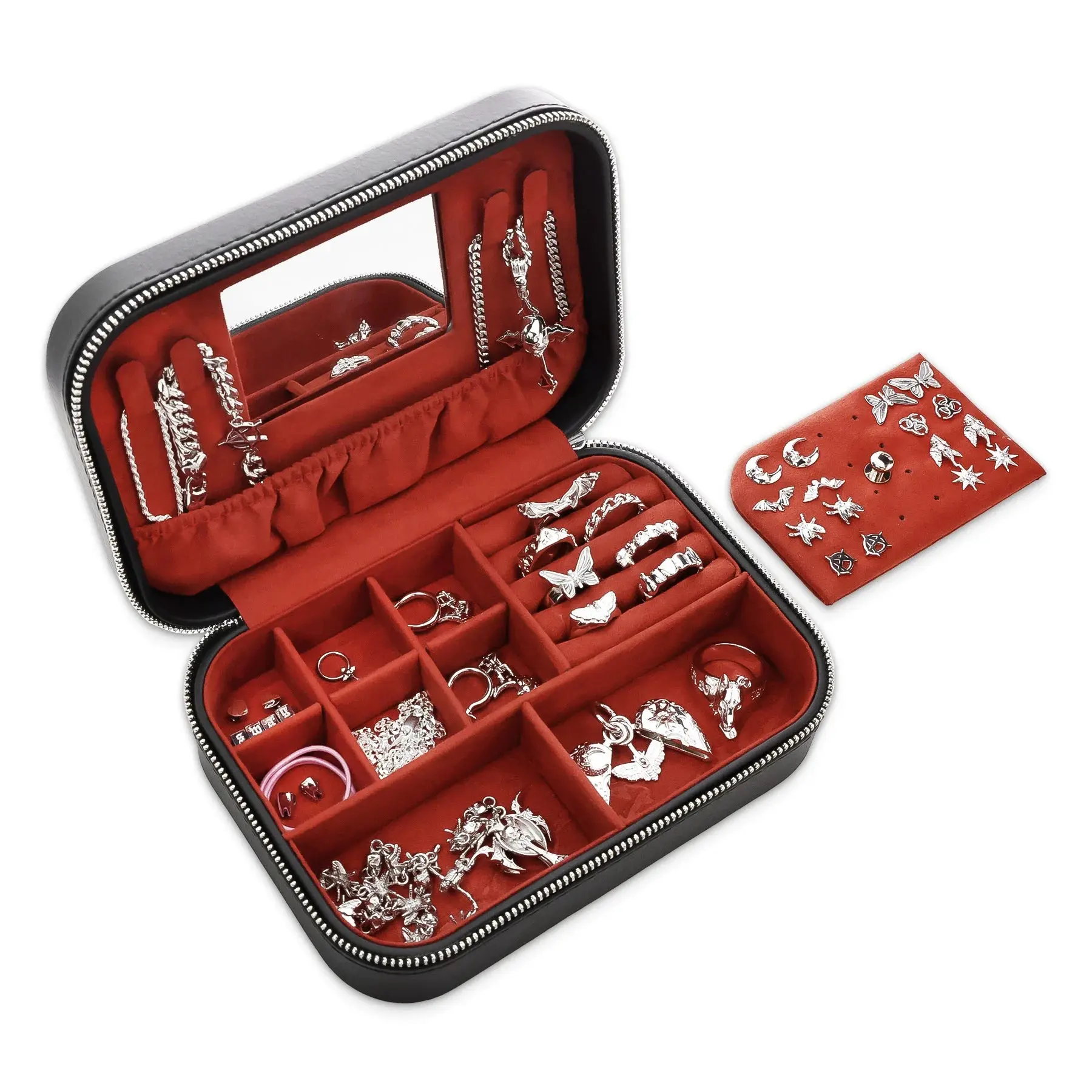 DYT Travel Jewelry Case - Classic Velvet with Matte Black Exterior & HJ Red Interior