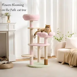 Space-Saving Solid Wood Cat Tree with Space Capsule & Hanging Ball Toy, Multi-Level Stable Cat Tower for Indoor Cats, Scratch-Resistant Easy-Clean Climbing Activity Center
