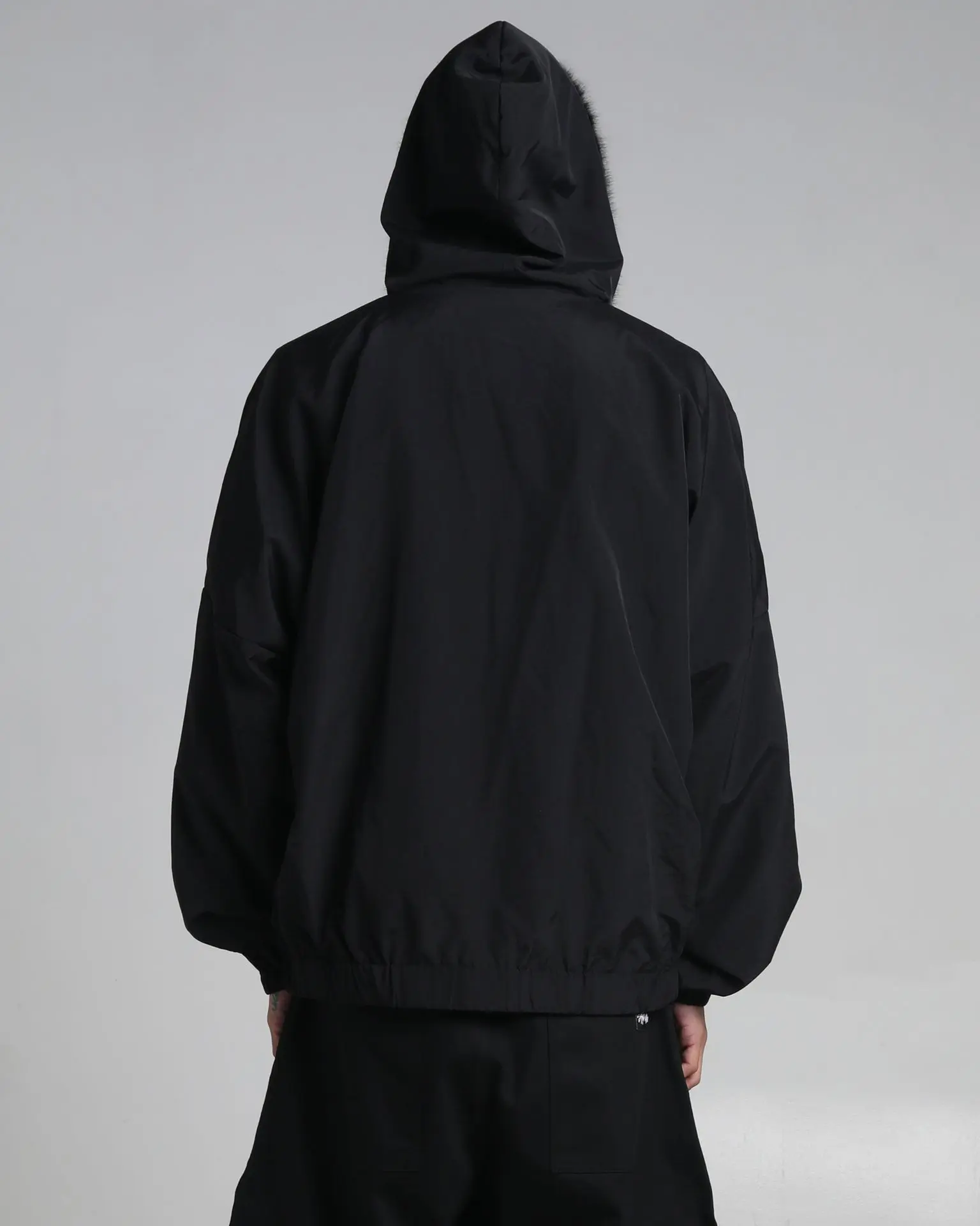 Fur Hooded Nylon Track Jacket Fur Hooded Nylon Track Jacket