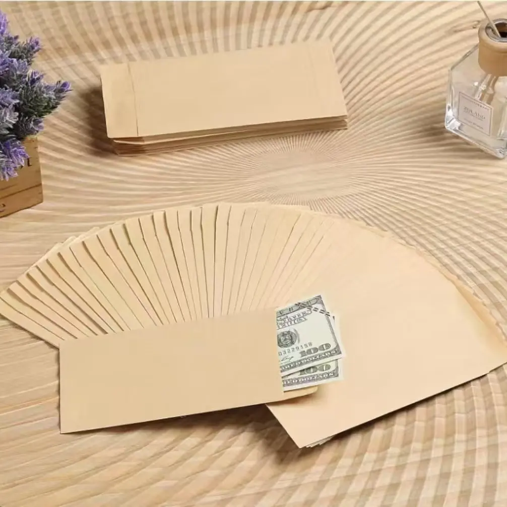 Kraft Paper Money Envelopes, 100 Pcs 3.5x6.5 Inch, Thick Cash Storage, Moisture-Sealed Privacy Wallet, Budgeting, Gift, Organizer, Home & Office, Cash Envelope System