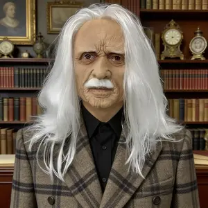 Realistic Full Head Lightweight Latex Mask with Beard for Men, Long Hair Halloween Costume Party Prop, Old Man Cosplay Headgear