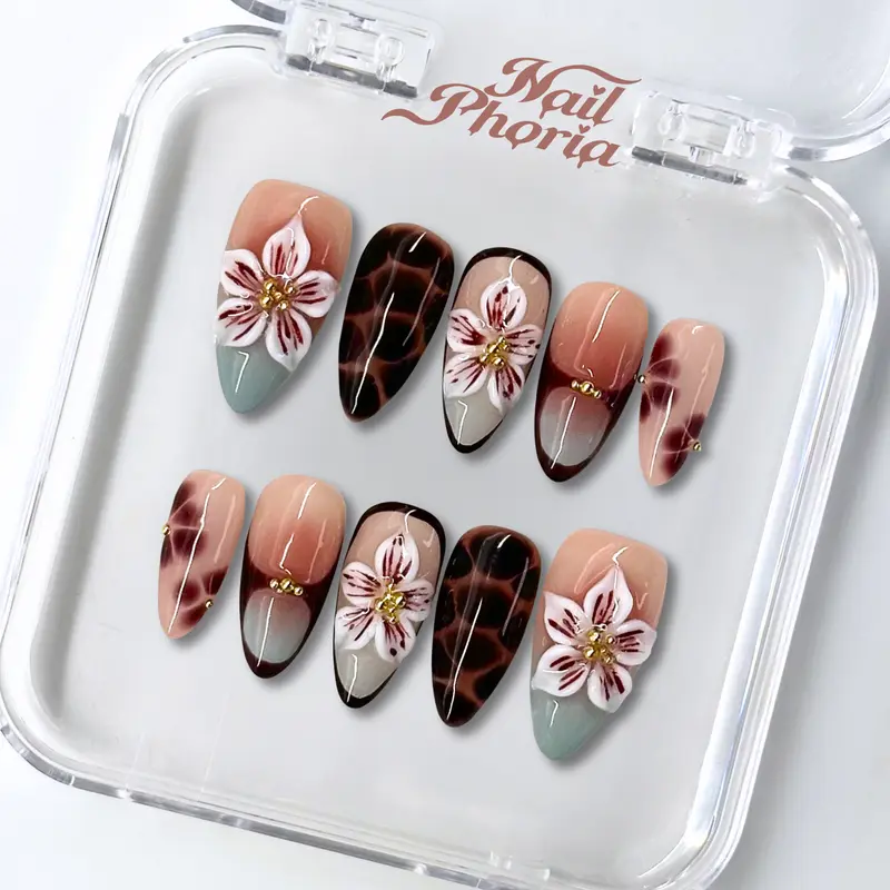NailPhoria AUTUMN WHISPER - Handmade Press-On Nails | Reusable, Salon-Quality, Long-Lasting, Glossy Design