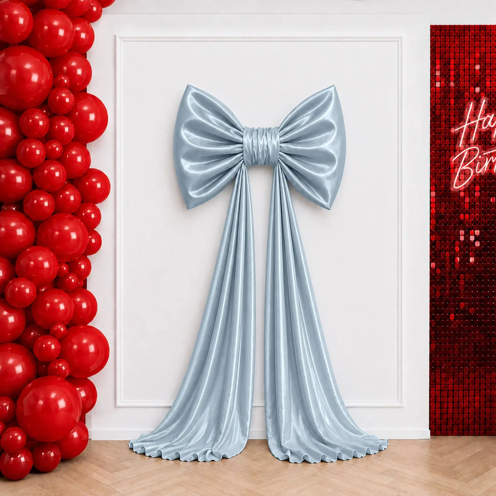 7ft Giant Light Blue Satin Bow Tie Backdrop Decoration for Coquette Theme, Wedding Events, Photo Booth Festive & Party Supplies