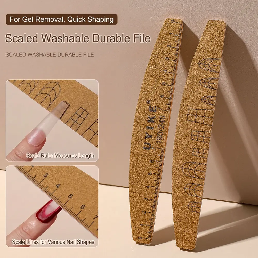 1Pc Washable Ruler Nail File with Scale 100/180 180/240 Grit Double-Sided Sanding Nail File Grinding Buffing Buffer Nail Tools