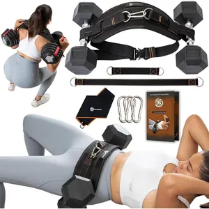 Thrust Belt for Weights, Dumbbells & Kettlebells - Heavy Duty Glute Workout Equipment for Plates up to 300 lbs, with bonus straps for Dips & Squat Belt for  & Gym