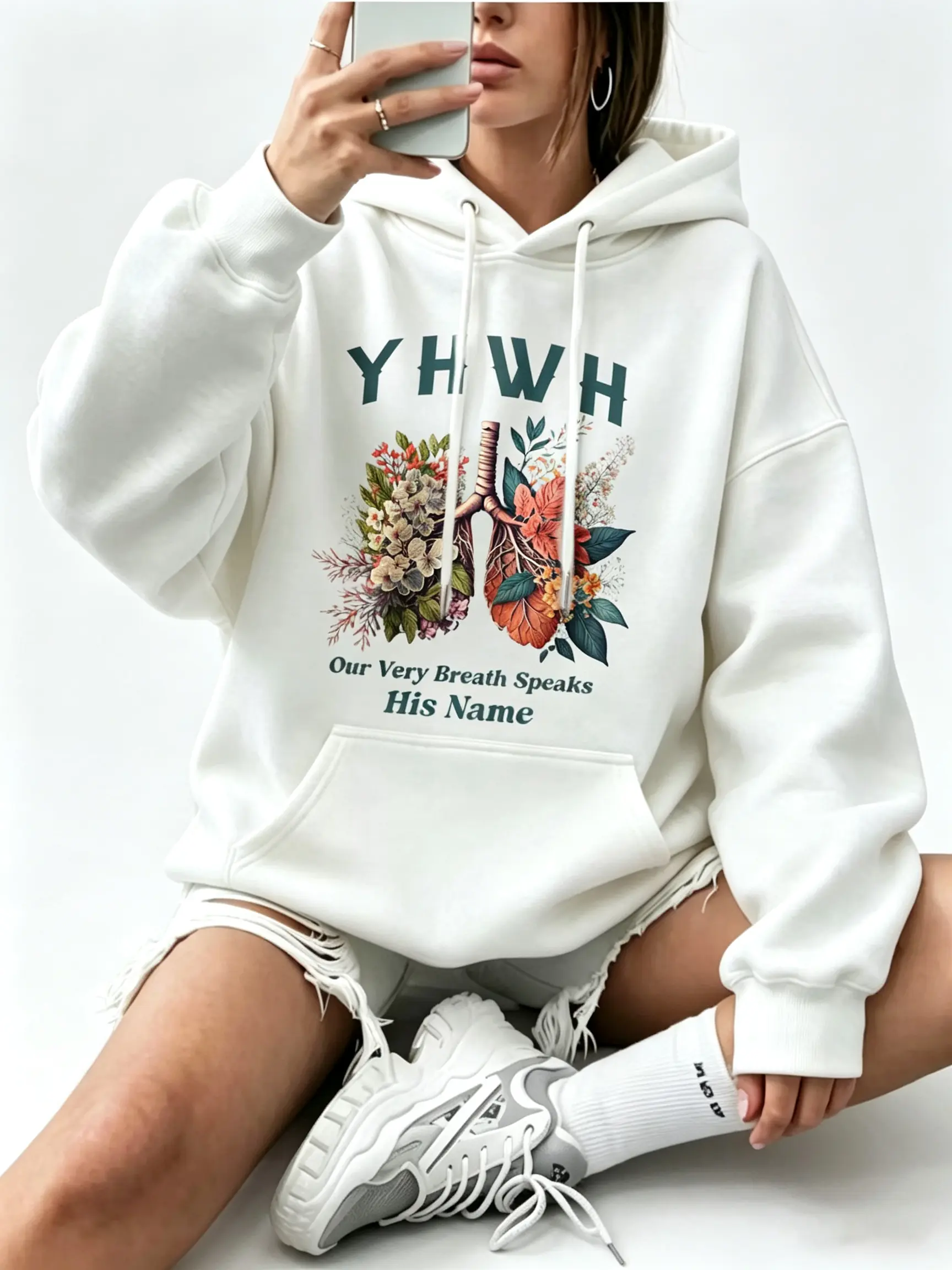 Women YHWH Floral Lungs Hoodie, Our Very Breath Speaks His Name Inspirational Christian Religious Faith Sweatshirt