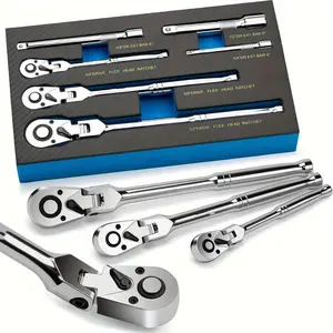 6pcs Flex Head Ratchet Wrench Set with Extensions 72-Tooth Swivel for Tight Spaces EVA Tray Ratcheting Wrench Set