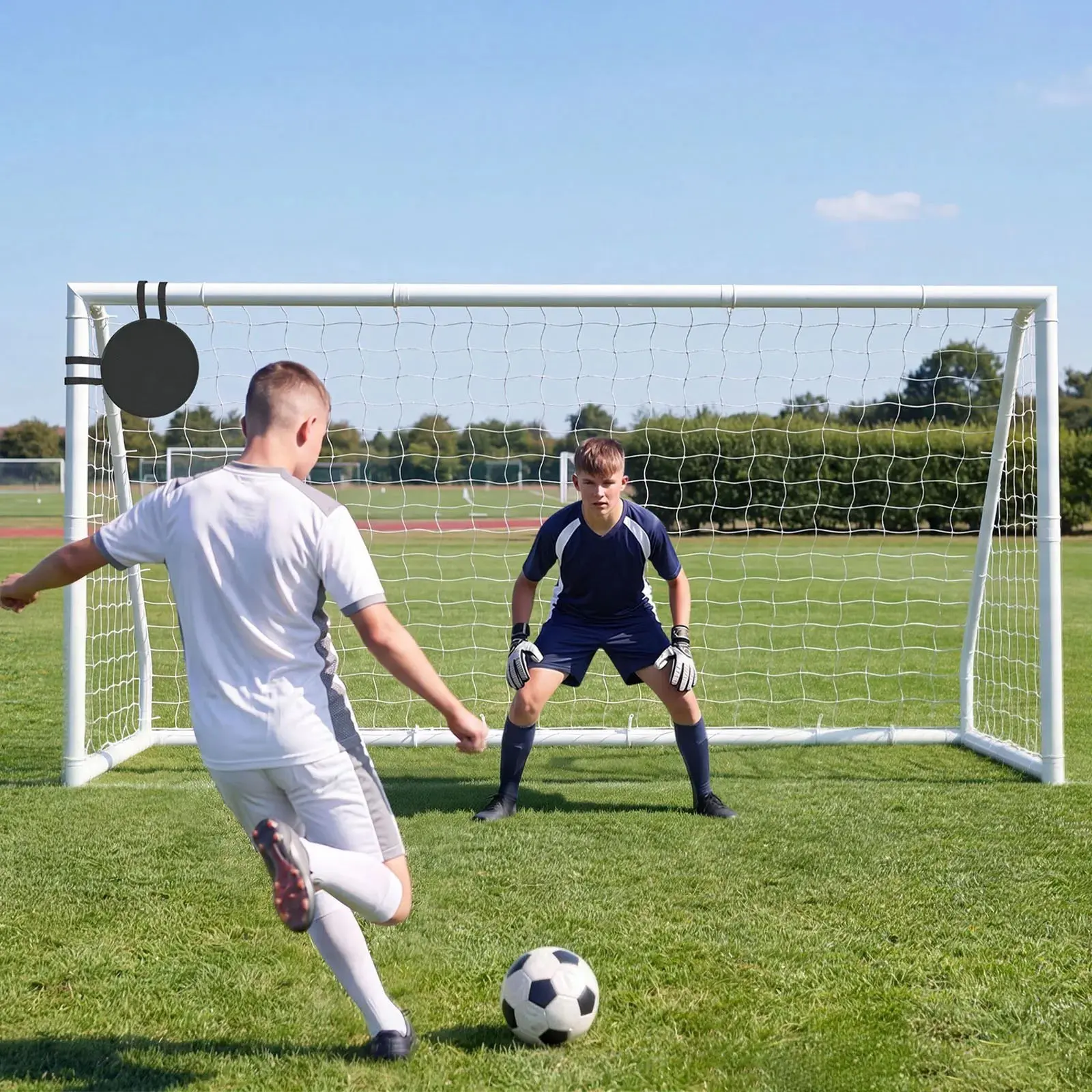 12x6 FT Weatherproof PVC Backyard Soccer Goal Complete Training Kit, High-Strength Wear-Resistant PE Net (Holds 70+ MPH Shots), with Shooting Target, Training Cones, Ground Stakes, Fixing Straps, 600D Oxford Waterproof Storage Carry Bag