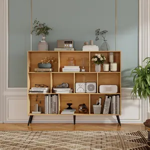 Wooden 10 Cube Book Shelf Bookcase, Wooden Open Shelf Bookshelf Storage, 3 Tier Large Book Case Freestanding Display Cabinet Rack with Legs, Bookshelf Organizer Display Shelf for Home, Living Room, Office
