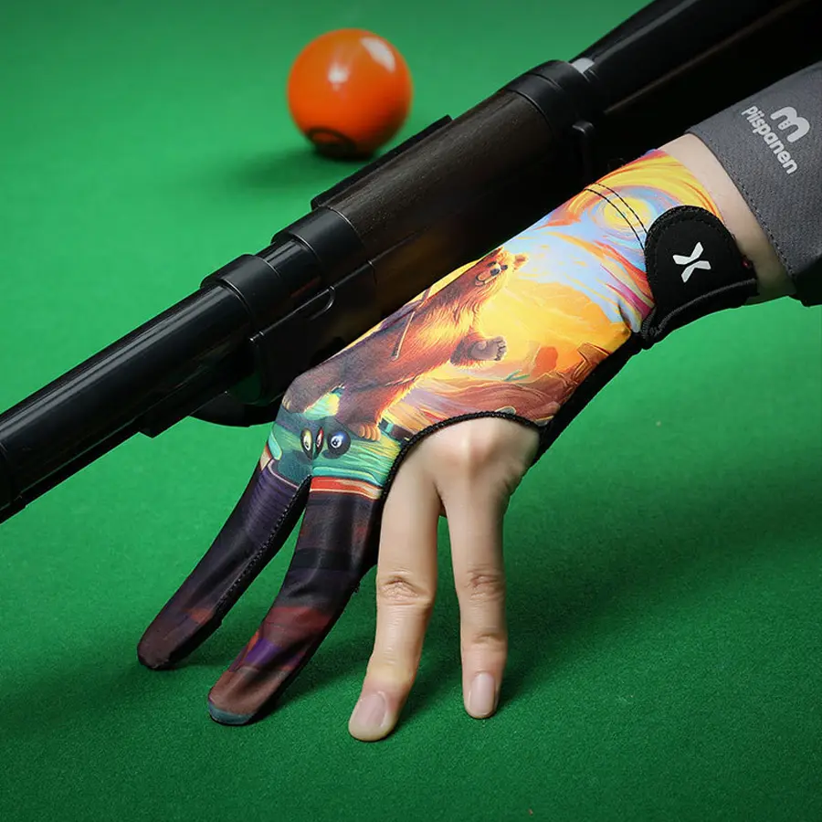 Stylish Tiger‑Print 3‑Finger Billiard Glove, Stretch‑Fabric Low‑Friction Pool Glove for Precise Shots