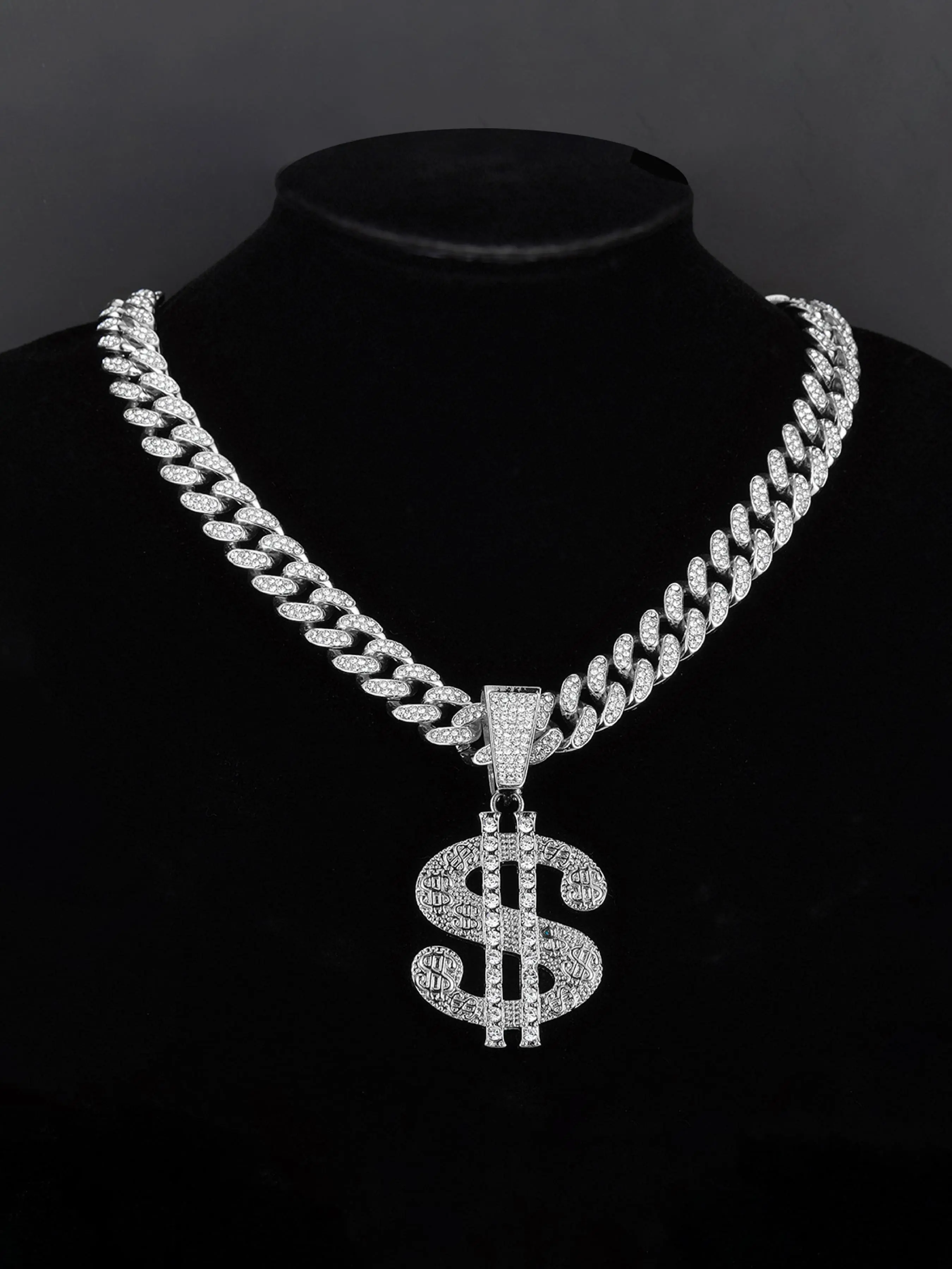 Elegant zircon-encrusted dollar sign Pendant Necklace, Fashion Pendant Necklace, Copper Chain Design, Cuban Link Chain, Metal Coated Jewelry, Perfect Gift for Special Occasions & Daily Wear, Pendants Necklaces