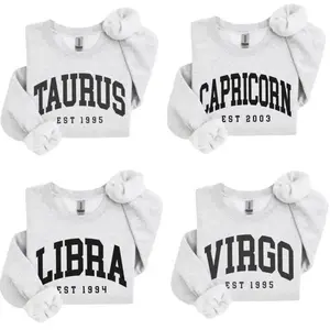 Custom Year Custom Zodiac Sweatshirt , Ash Grey Unisex Crewneck, Est Your Year Astrology Pullover, Cute Horoscope Energy Birthday Gift 2025