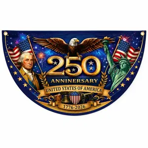 USA 250th Anniversary Polyester Semicircle Fence Banner - 1776-2026 Patriotic Bunting Flag, Lightweight Weatherproof Half Circle American Decoration for 4th Of July, Independence Day Porch Display