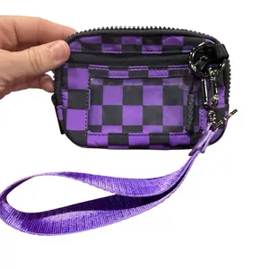 Checkered Wristlet Wallet with RFID Protection & Detachable Carabiner 5" x 3.5" Durable Nylon