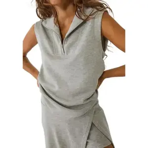 Womens 2 Piece Skirt Sets Summer Sleeveless Half Zip Sweatshirt Athletic Skorts Tennis Outfits Casual Sweatsuits