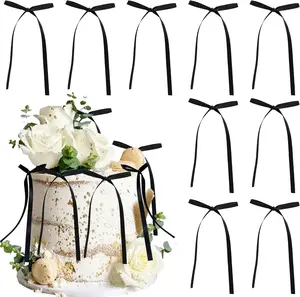 30Pcs Bowknot Cake Toppers Bow Cake Decorations Picks Baby Shower Cake Decorations for Birthday Wedding Party Wedding Anniversary Party Supplies Black