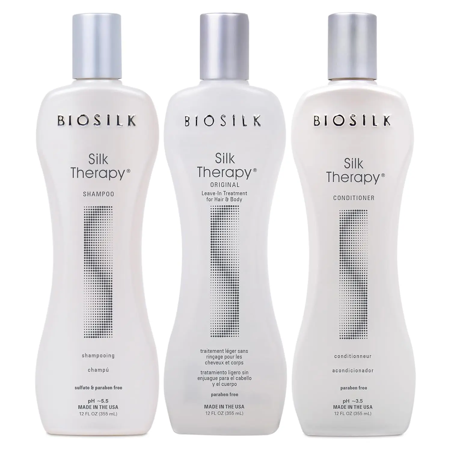 BioSilk Unisex 3-Piece Silk Therapy Hydrating Haircare Kit - 12 Oz Liquid Cleanser Shampoo, Moisture Conditioner, Moisturizer Serum - Gentle Formula for Silky Hair Routine & Enhanced Shine