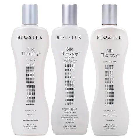 BioSilk Unisex 3-Piece Silk Therapy Hydrating Haircare Kit - 12oz Cleanser Shampoo, Conditioning Formula, Hydrating Serum, Gentle on Hair for Dry Hair Repair, Shine Enhancement, Build-up Lift, Cruelty-Free, 2 lbs