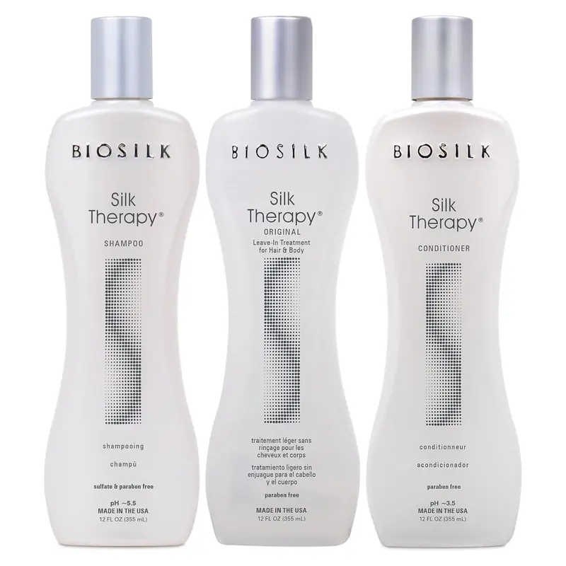 BioSilk Unisex 3-Piece Silk Therapy Hydrating Haircare Kit - 12oz Cleanser Shampoo, Conditioning Formula, Hydrating Serum, Gentle on Hair for Dry Hair Repair, Shine Enhancement, Build-up Lift, Cruelty-Free, 2 lbs