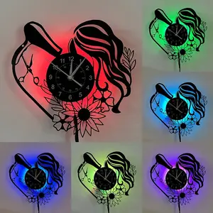 Vintage Vinyl Record Wall Clock, Salon Theme Art Decor, Suitable for Living Room Bedroom, Hairdressing Shop Decoration, Unique Gift