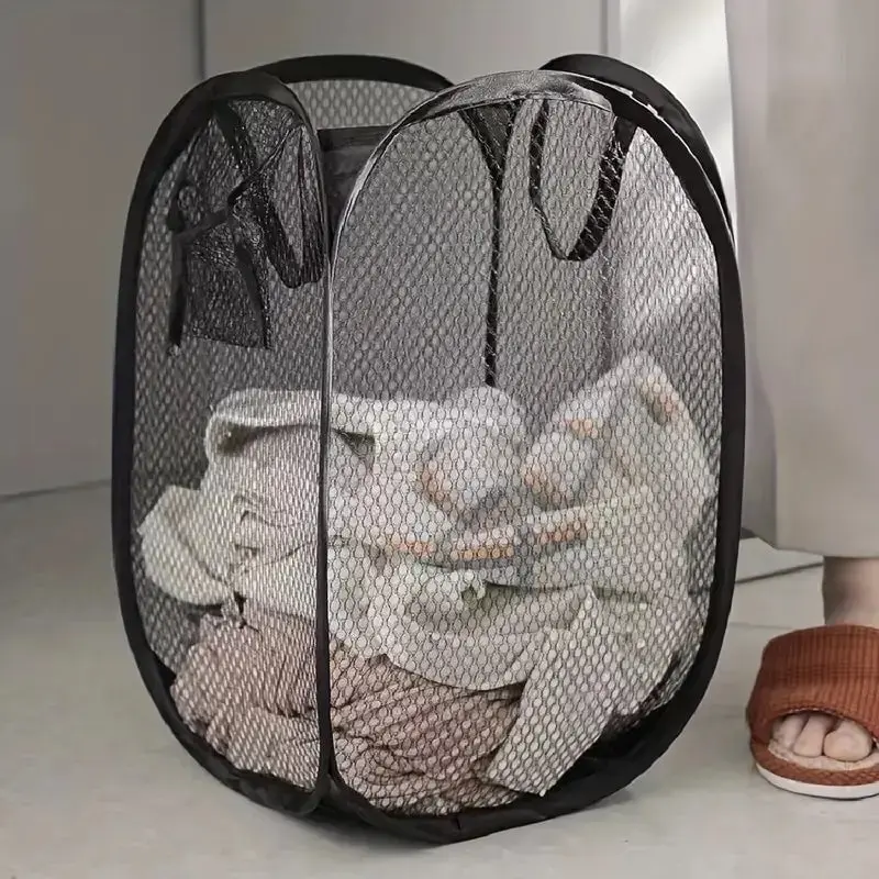 Mesh Pop-up Laundry Basket - Portable, Multifunctional, Modern, Ventilated Foldable Large Capacity Dirty Clothes Storage Basket for Home Use