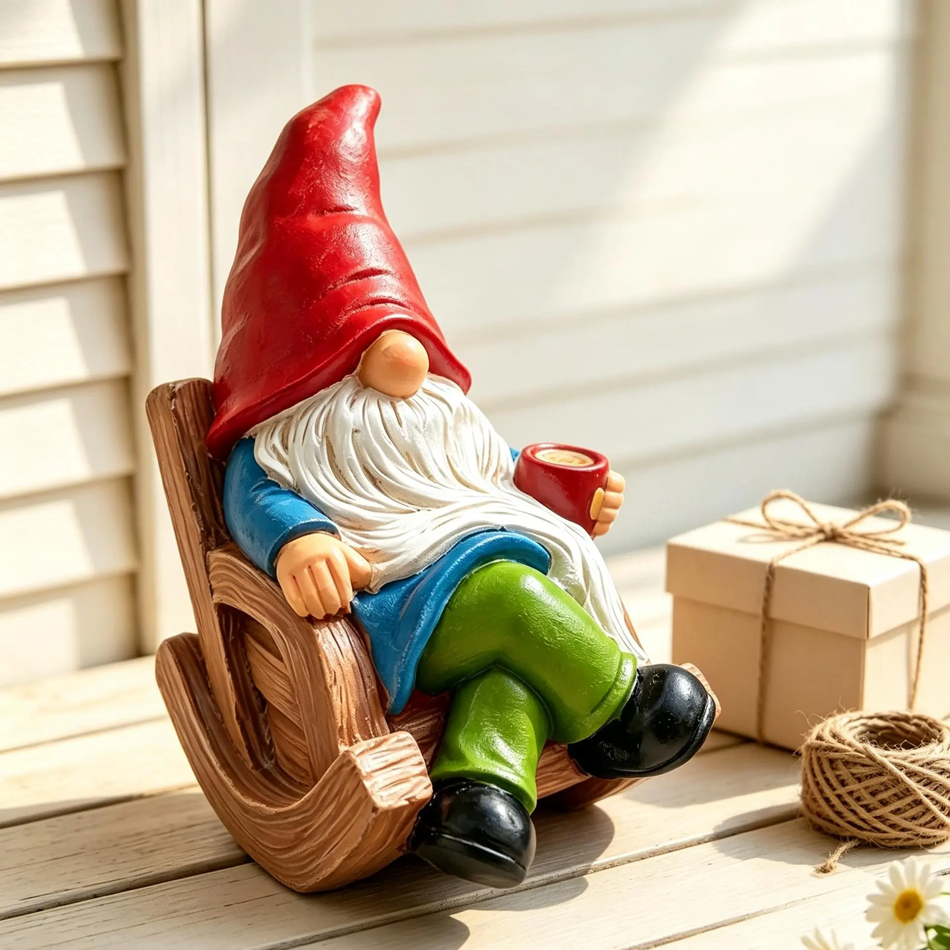 Funny Drinking Coffee Garden Gnome Statue - Yard Lawn, Outdoor Home Office Desk Decor - Birthday Gift for Garden Enthusiasts Women Decorative Ornament