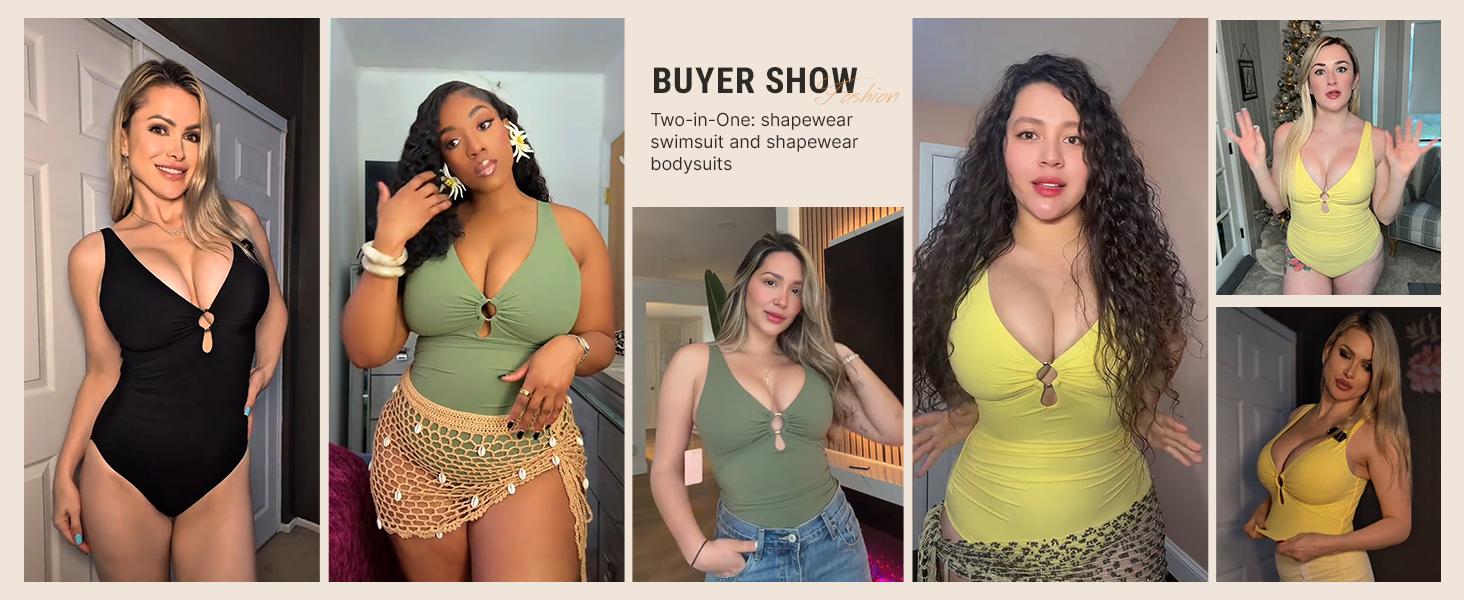 FeelinGirl One Piece Swimsuit Tummy Tucking Bathing Suit Swimwear Plus Size Plain Color High Cut with Removable Pads Summer New Arrivals